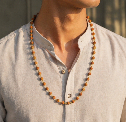 Gold Plated Premium Rudraksh Mala + 5 MUKHI RUDRAKSH PENDANT FREE